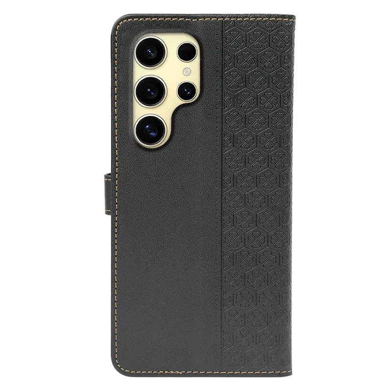 For Samsung Galaxy S26 Ultra Case Magnetic Clasp Four Leaf Clover Leather Phone Cover - Black