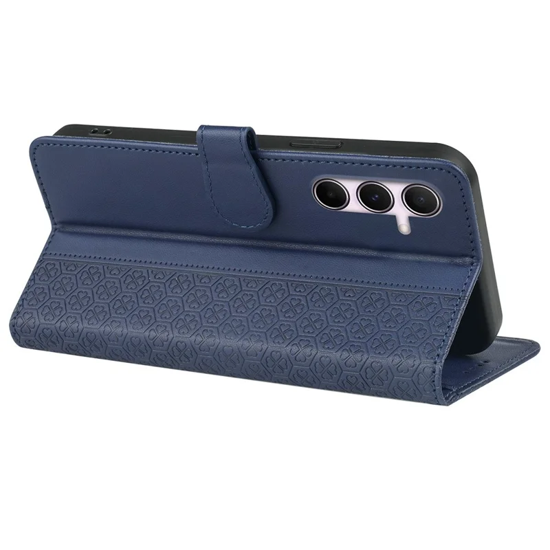 For Samsung Galaxy S26+ Case Magnetic Clasp Four Leaf Clover Leather Phone Cover - Blue