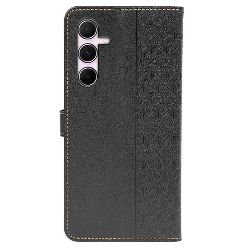For Samsung Galaxy S26 Case Magnetic Clasp Four Leaf Clover Leather Phone Cover - Black
