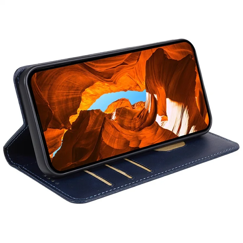 For Samsung Galaxy A27 Case Strong Magnetic PU Leather Phone Cover Calf Texture - Blue