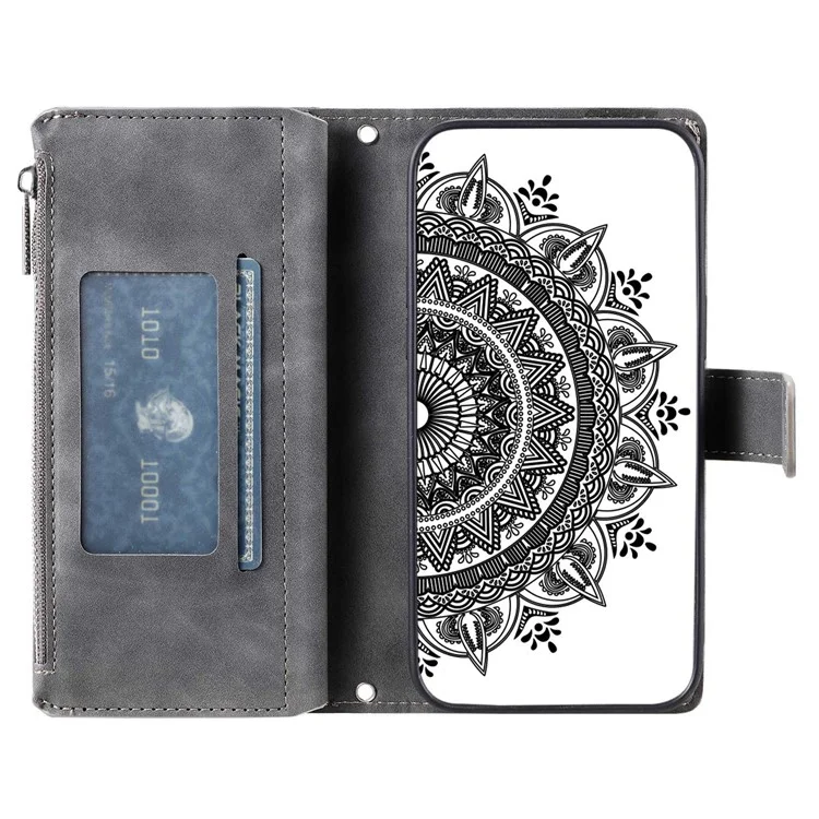 Para Samsung Galaxy S20 Plus 4G / 5G Anti-srratch Phone Shell Pocket Pocket Mandala Flower Impresión de Múltiples Ranuras Para Tarjetas PU Cubierta de Cuero de Cuero - Gris