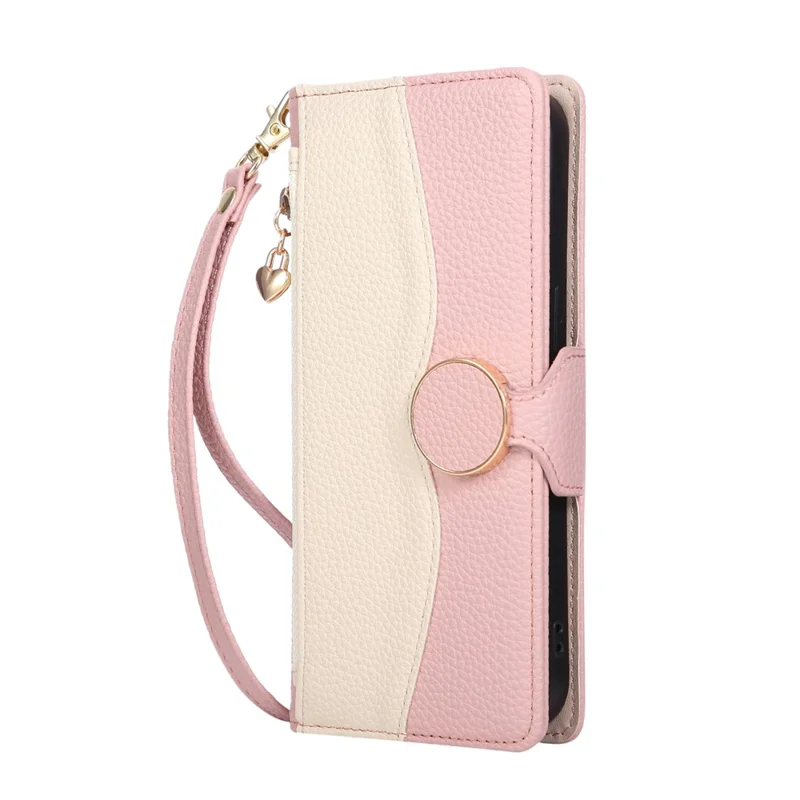 Fodral för Xiaomi 17 Pro Max med plånbok, dragkedja, färgstudsad TPU och PU-läder med rem - Rosa