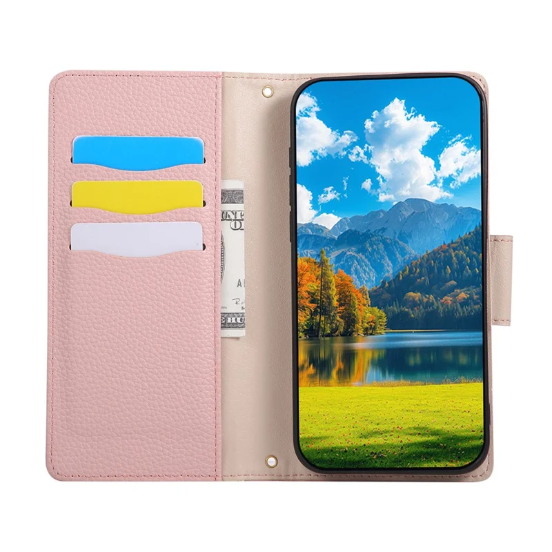 Fodral för Xiaomi 17 Pro Max med plånbok, dragkedja, färgstudsad TPU och PU-läder med rem - Rosa