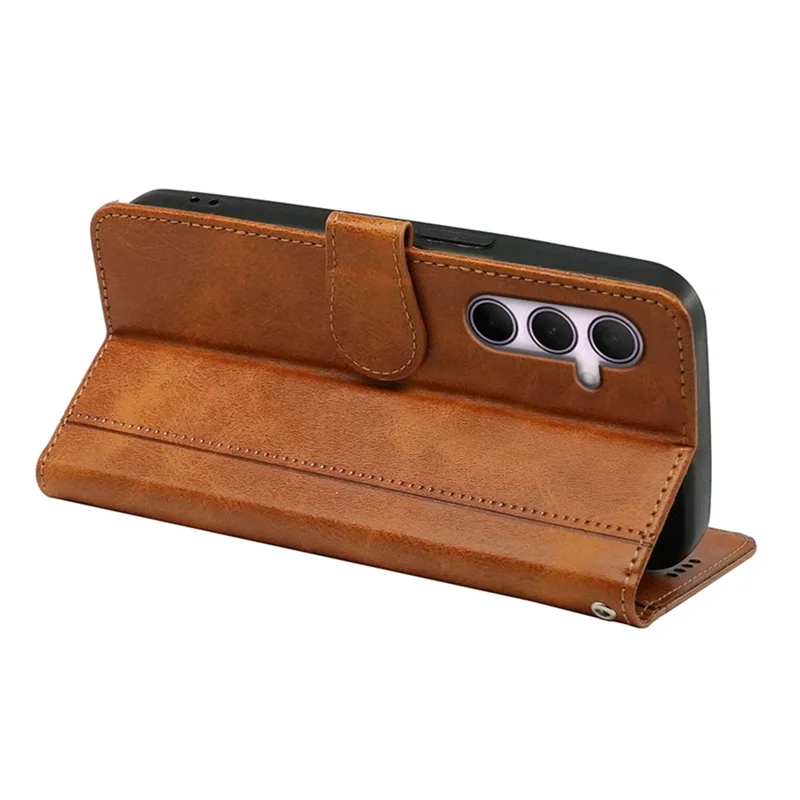 For Samsung Galaxy A27 Case Calf Texture Leather Stand Book Style Phone Cover - Yellow