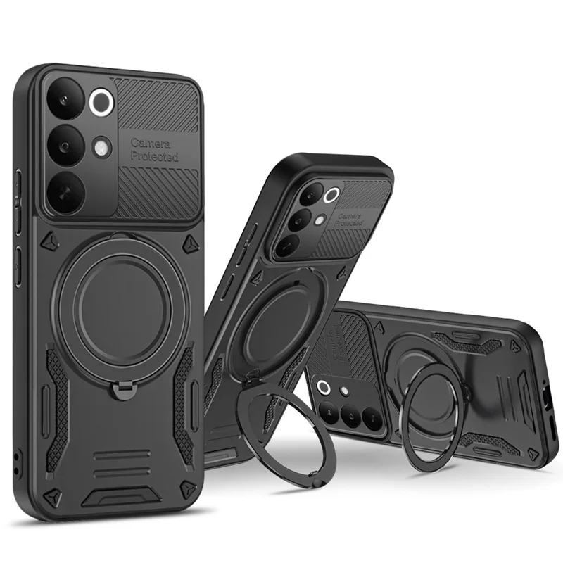 غطاء مغناطيسي لهاتف Realme C85 Pro 4G مقاوم للصدمات من مادة TPU + PC مع حامل قابل للطي - أسود