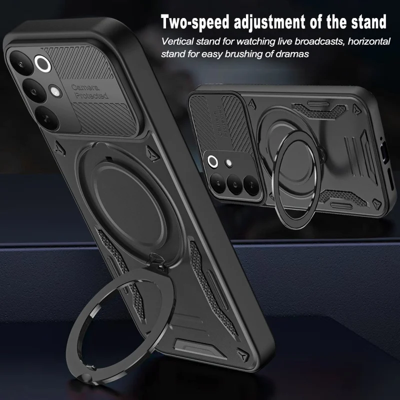 غطاء مغناطيسي لهاتف Realme C85 Pro 4G مقاوم للصدمات من مادة TPU + PC مع حامل قابل للطي - أسود