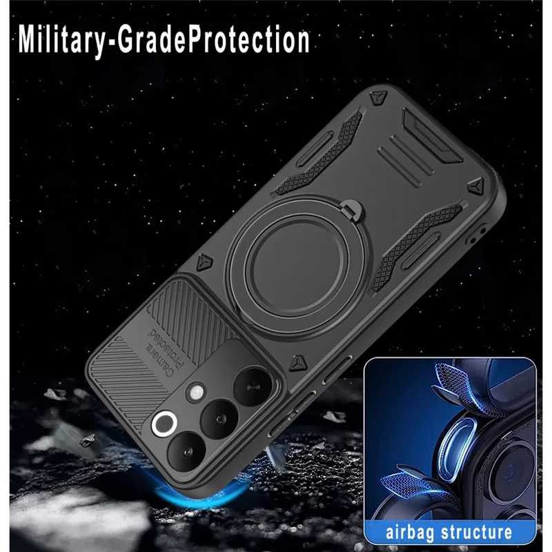 غطاء مغناطيسي لهاتف Realme C85 Pro 4G مقاوم للصدمات من مادة TPU + PC مع حامل قابل للطي - أسود