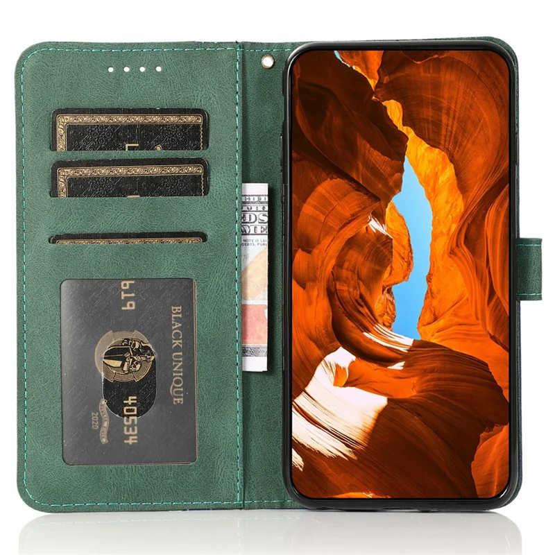 For Motorola Moto G57 5G Case Color Splicing Wallet Stand Leather Phone Cover with Wrist Strap - Blue  /  Green