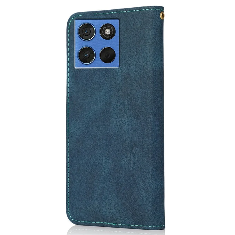 For Motorola Moto G57 5G Case Color Splicing Wallet Stand Leather Phone Cover with Wrist Strap - Blue  /  Green