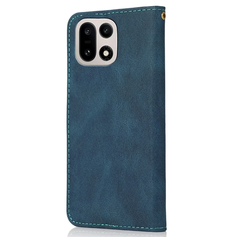 For OnePlus 15 5G Case Color Splicing Wallet Stand Leather Phone Cover with Wrist Strap - Blue / Green
