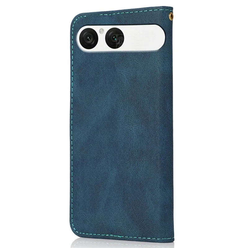 For Sony Xperia 10 VII Case Color Splicing Wallet Stand Leather Phone Cover with Wrist Strap - Blue  /  Green