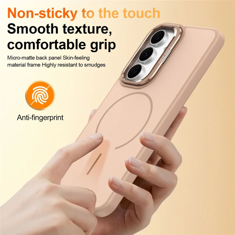 For Samsung Galaxy S24 FE Magnetic Case Skin-touch PC + TPU Phone Cover with Foldable Kickstand - Desert Gold