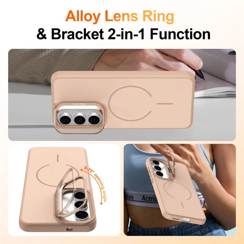 For Samsung Galaxy S23 FE Magnetic Case Skin-touch PC + TPU Phone Cover with Foldable Kickstand - Desert Gold