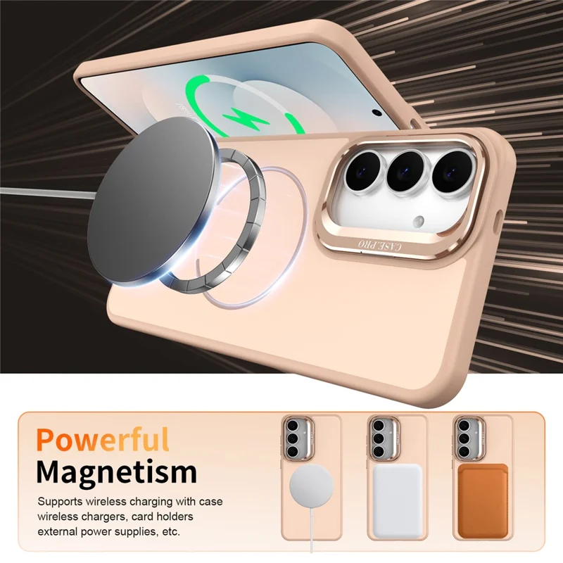 For Samsung Galaxy S23 FE Magnetic Case Skin-touch PC + TPU Phone Cover with Foldable Kickstand - Desert Gold