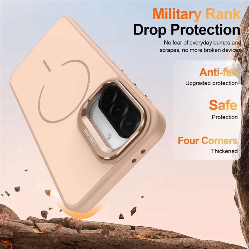 For Samsung Galaxy A35 5G Case Skin-touch PC + TPU Magnetic Phone Cover with Lens Frame Kickstand - Desert Gold