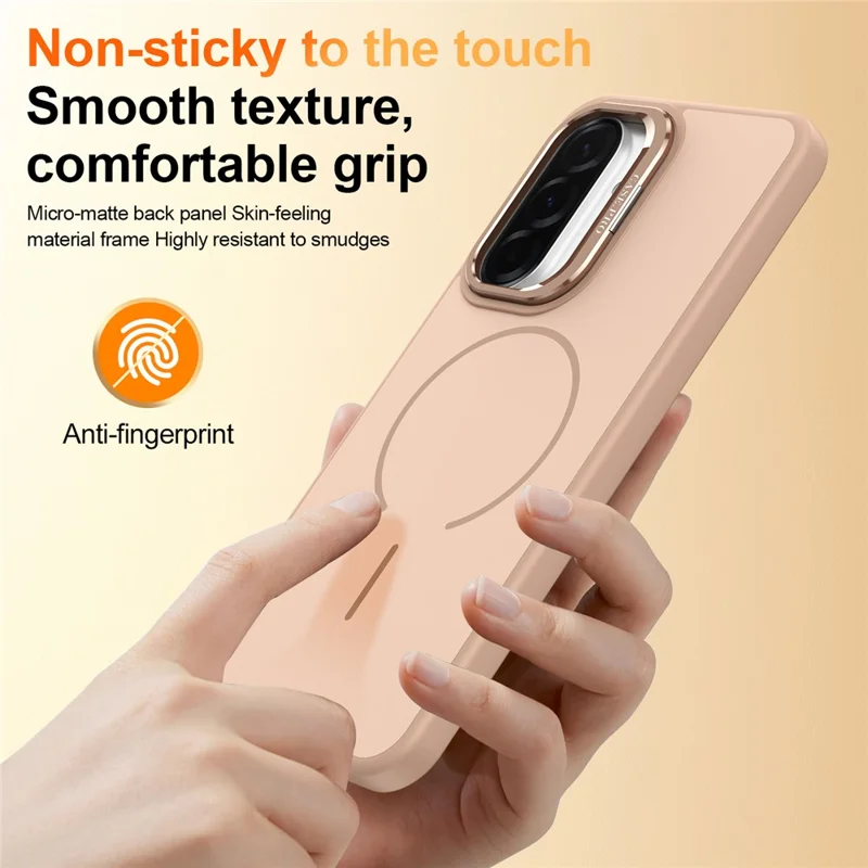 For Samsung Galaxy A35 5G Case Skin-touch PC + TPU Magnetic Phone Cover with Lens Frame Kickstand - Desert Gold