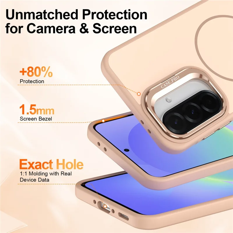 For Samsung Galaxy A55 5G Case Skin-touch PC + TPU Magnetic Phone Cover with Lens Frame Kickstand - Desert Gold