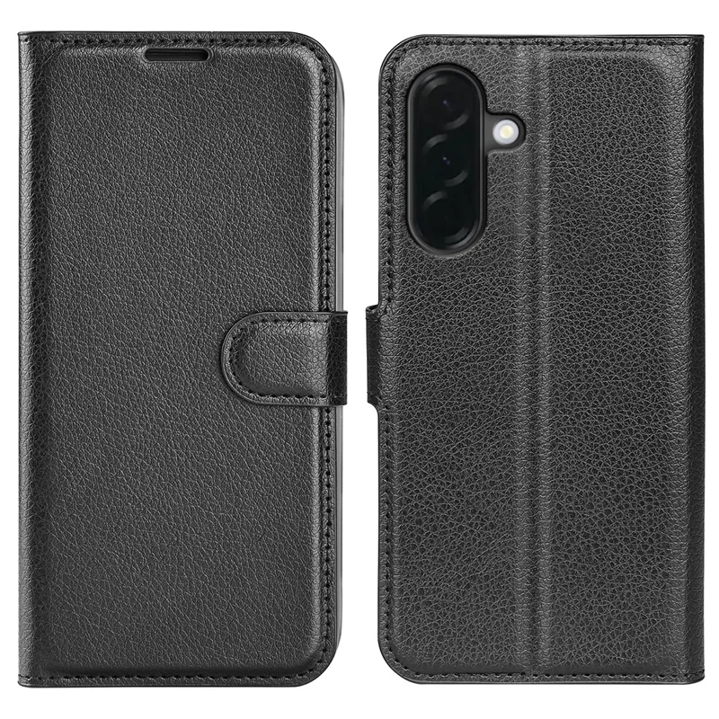 Handytasche für Samsung Galaxy A37 mit Ständer, Ledertasche mit Litschi-Struktur, stoßfest, Brieftasche Handyhülle - Schwarz