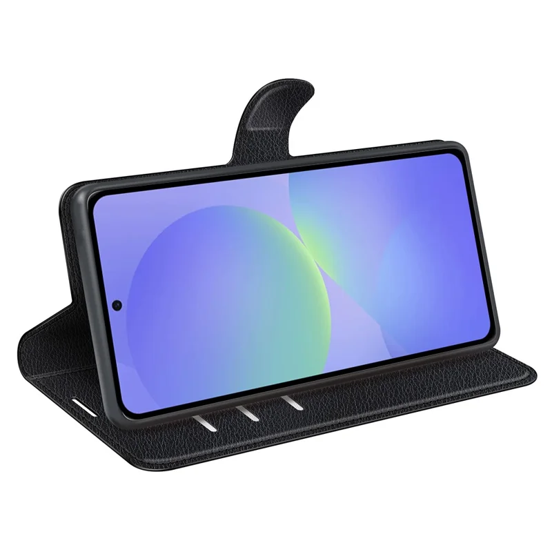 Handytasche für Samsung Galaxy A37 mit Ständer, Ledertasche mit Litschi-Struktur, stoßfest, Brieftasche Handyhülle - Schwarz