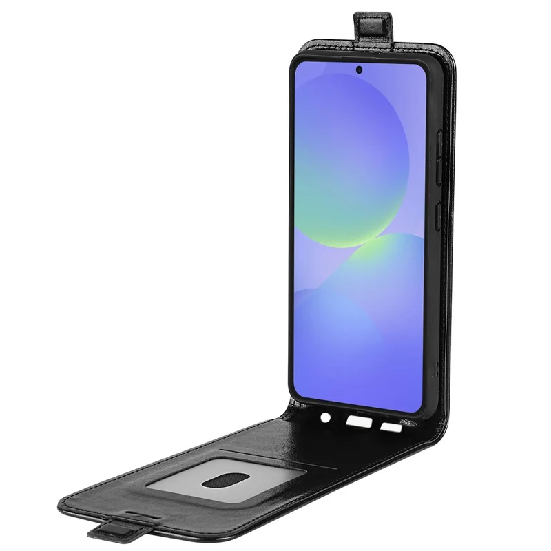 Samsung Galaxy A37 hoesje met kaartslots, verticaal omslaand lederen telefoonhoes - Zwart