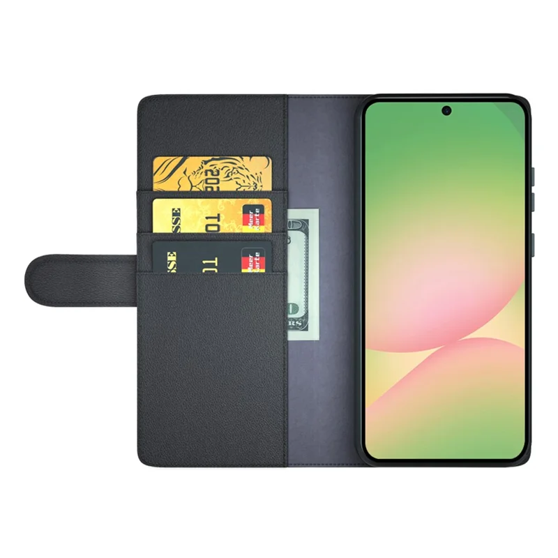 Futerał na Samsung Galaxy A57 z prawdziwej skórzanej skóry z portfelem i podstawką - Czarny