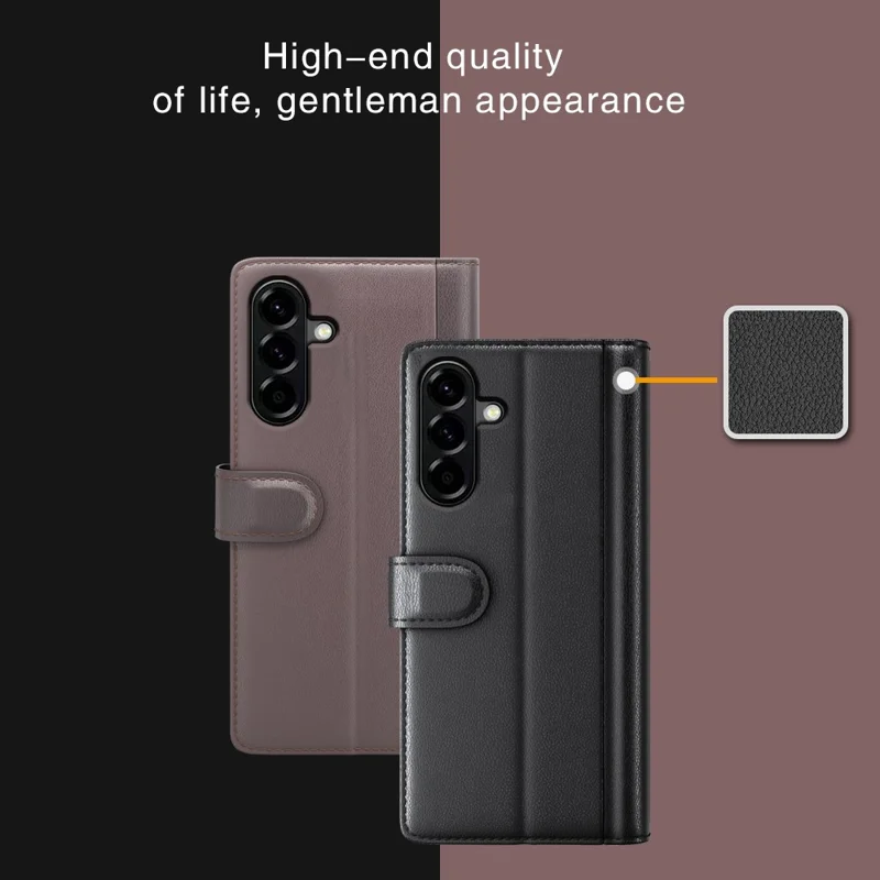 Futerał na Samsung Galaxy A57 z prawdziwej skórzanej skóry z portfelem i podstawką - Czarny