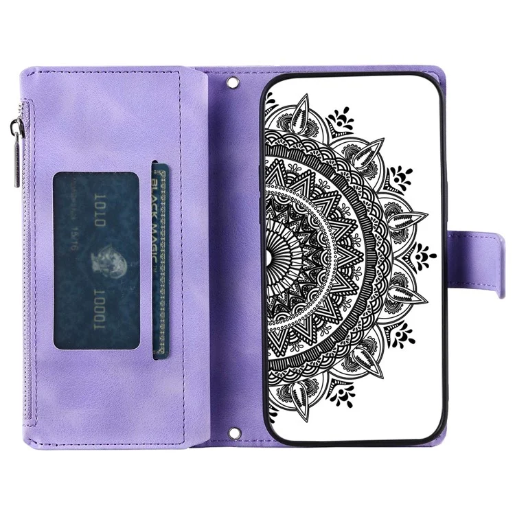 Custodia Per Telefoni a Slot Multipli Per Xiaomi Redmi Nota 10 5G / Nota 10T 5G / Poco M3 Pro 5G / Poco M3 Pro 4G Mandala Flower Esprinted PU Coperchio Pocchetto Cappina - Viola