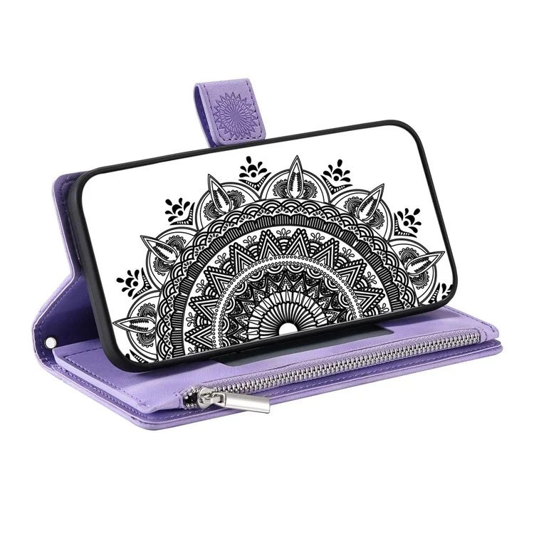 Custodia Per Telefoni a Slot Multipli Per Xiaomi Redmi Nota 10 5G / Nota 10T 5G / Poco M3 Pro 5G / Poco M3 Pro 4G Mandala Flower Esprinted PU Coperchio Pocchetto Cappina - Viola