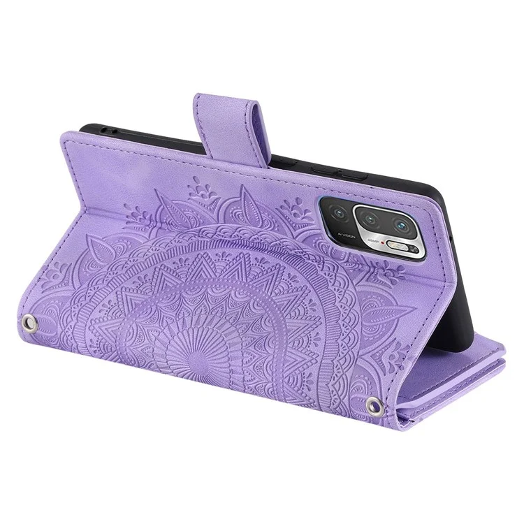 Custodia Per Telefoni a Slot Multipli Per Xiaomi Redmi Nota 10 5G / Nota 10T 5G / Poco M3 Pro 5G / Poco M3 Pro 4G Mandala Flower Esprinted PU Coperchio Pocchetto Cappina - Viola