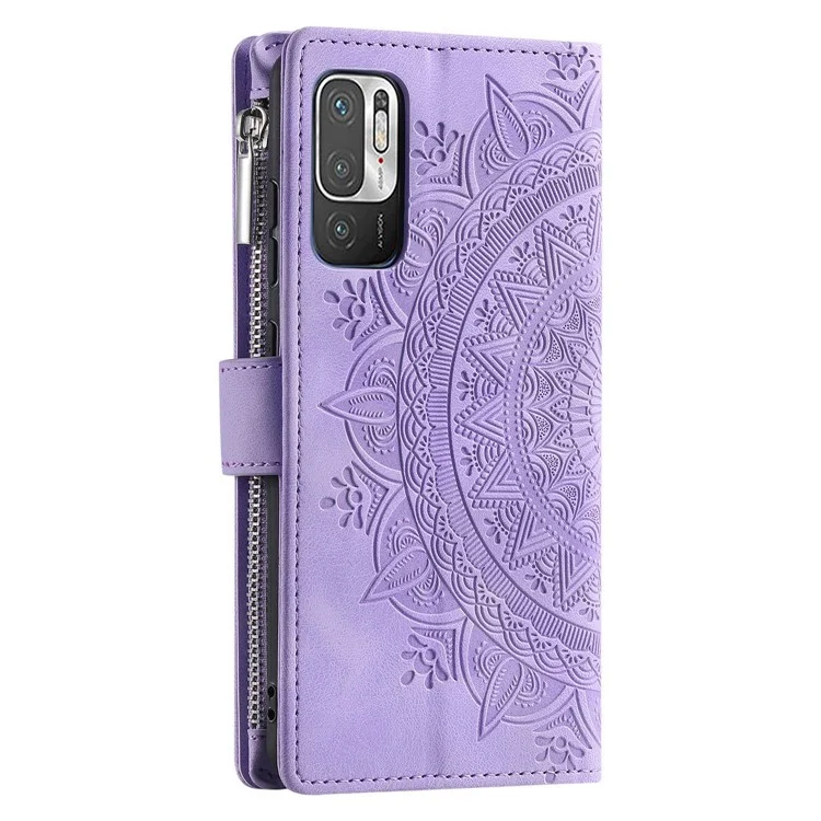 Custodia Per Telefoni a Slot Multipli Per Xiaomi Redmi Nota 10 5G / Nota 10T 5G / Poco M3 Pro 5G / Poco M3 Pro 4G Mandala Flower Esprinted PU Coperchio Pocchetto Cappina - Viola