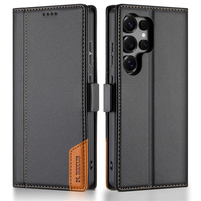 N.BEKUS P3 Чехол для Samsung Galaxy S26 Ultra с RFID-защитой, раскладушка-кошелек, подставка, искусственная кожа - Черный