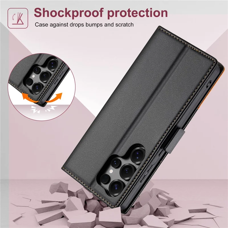 N.BEKUS P3 Чехол для Samsung Galaxy S26 Ultra с RFID-защитой, раскладушка-кошелек, подставка, искусственная кожа - Черный