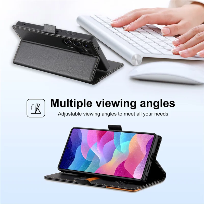 N.BEKUS P3 Чехол для Samsung Galaxy S26 Ultra с RFID-защитой, раскладушка-кошелек, подставка, искусственная кожа - Черный