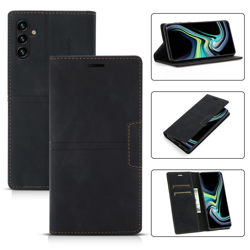 Funda tipo cartera para Samsung Galaxy S25 FE, carcasa de cuero magnética con cierre - Negro
