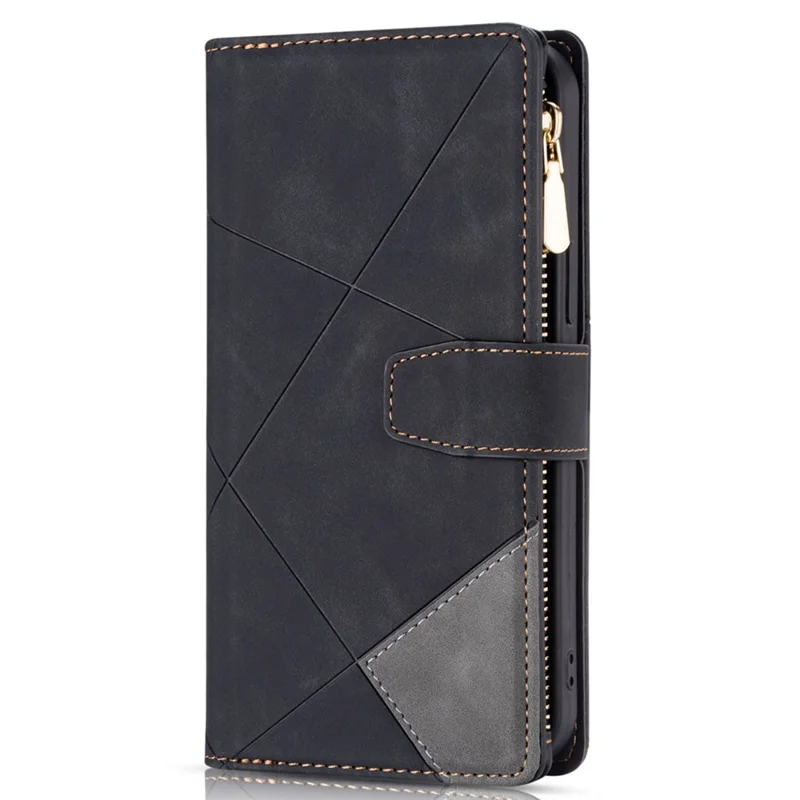For Samsung Galaxy S26 Wallet Case Color Splicing Leather Phone Cover with Stand - Black