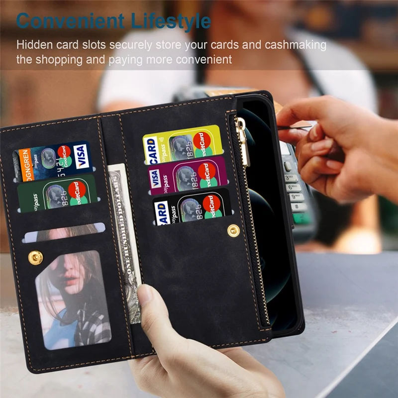 For Samsung Galaxy S26 Wallet Case Color Splicing Leather Phone Cover with Stand - Black
