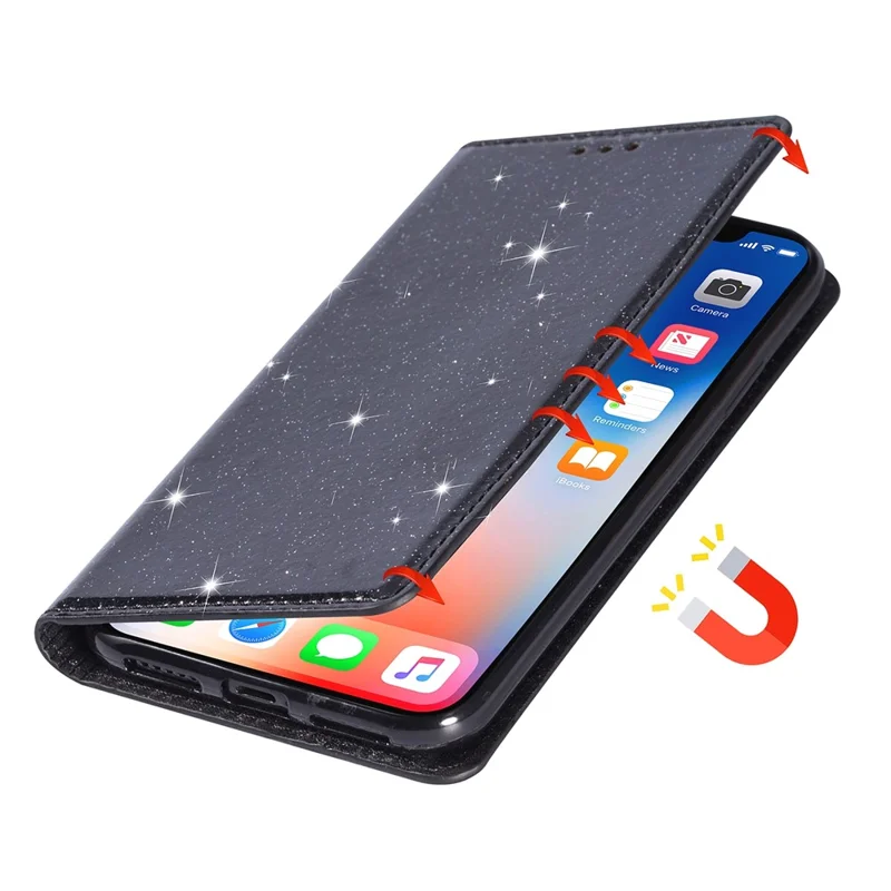 Voor Samsung Galaxy A37 hoesje Glitter PU leer + TPU met kaartvakje - Zwart