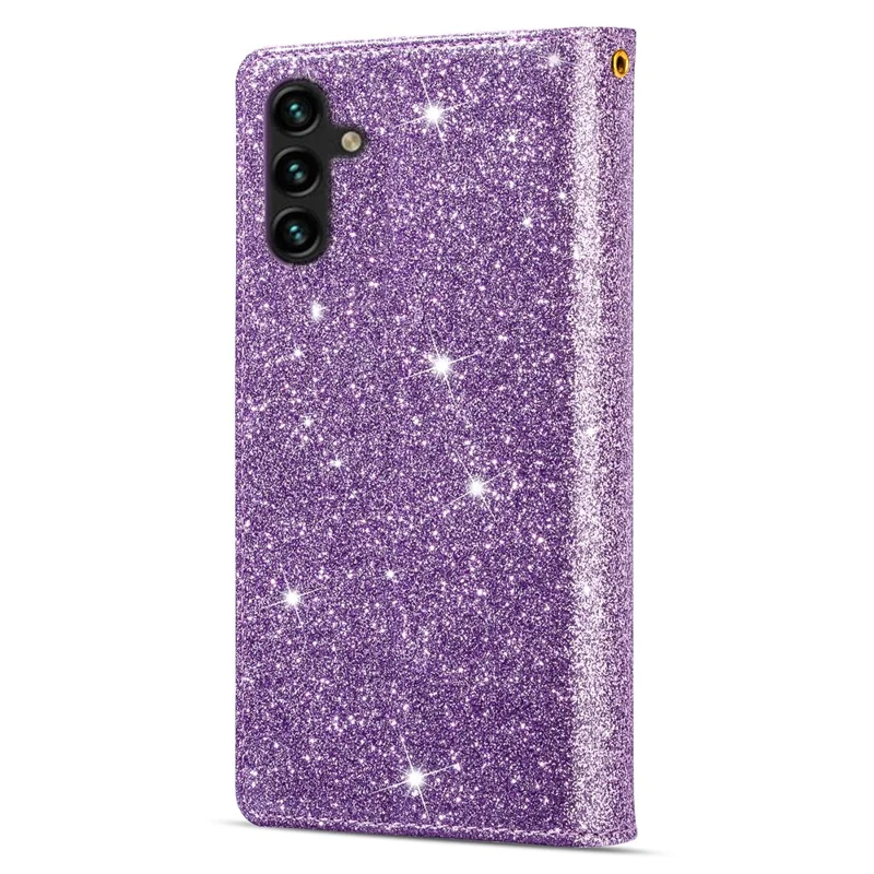 Funda para Samsung Galaxy S26+ con diseño de cielo estrellado, grabado en cuero tipo cartera con correa para muñeca - Morado