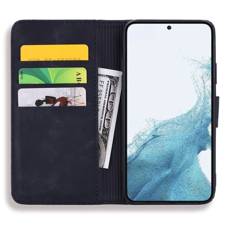 Per Samsung Galaxy S23+ Fall-proof Stand Shell, Imprint Flower Phone Cover Wallet Design Calf Texture Leather Cover - Black