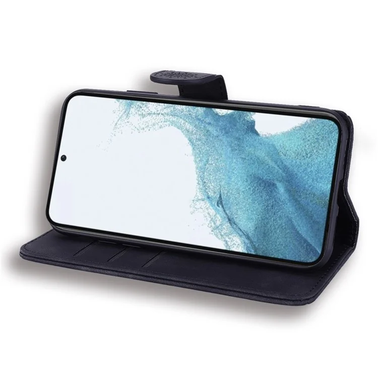 Per Samsung Galaxy S23+ Fall-proof Stand Shell, Imprint Flower Phone Cover Wallet Design Calf Texture Leather Cover - Black