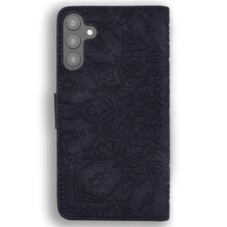 Per Samsung Galaxy S23+ Fall-proof Stand Shell, Imprint Flower Phone Cover Wallet Design Calf Texture Leather Cover - Black