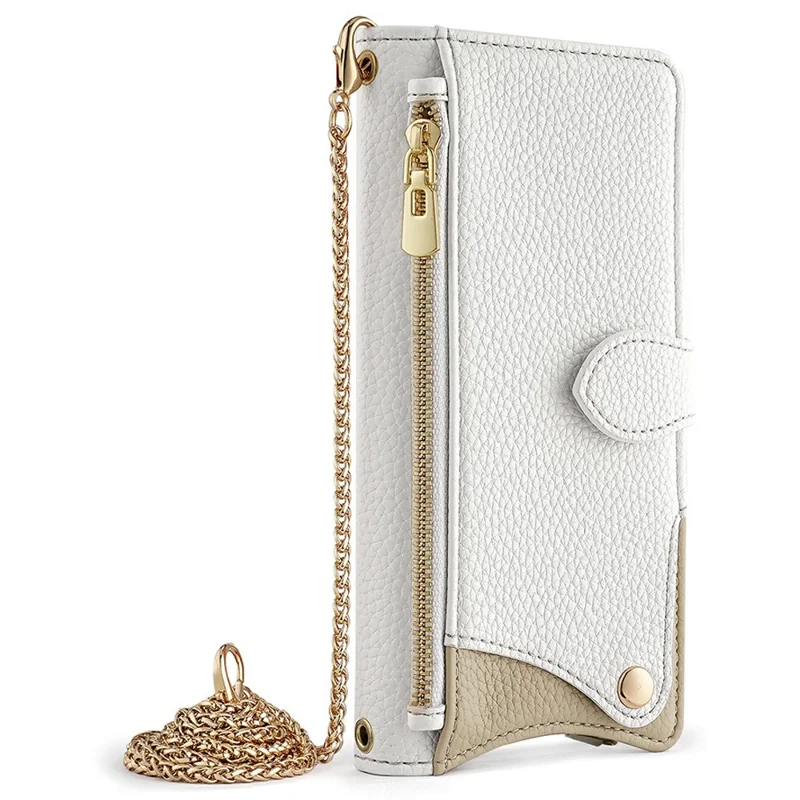 For Honor Magic8 5G Leather Case Wallet Stand Cover Irregular Tail Style with Chain Strap - White