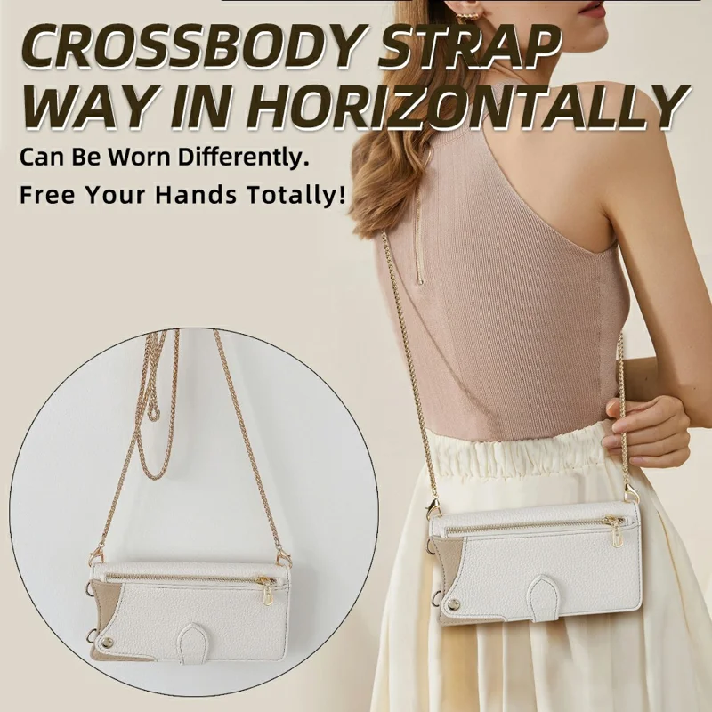 For Honor Magic8 5G Leather Case Wallet Stand Cover Irregular Tail Style with Chain Strap - White