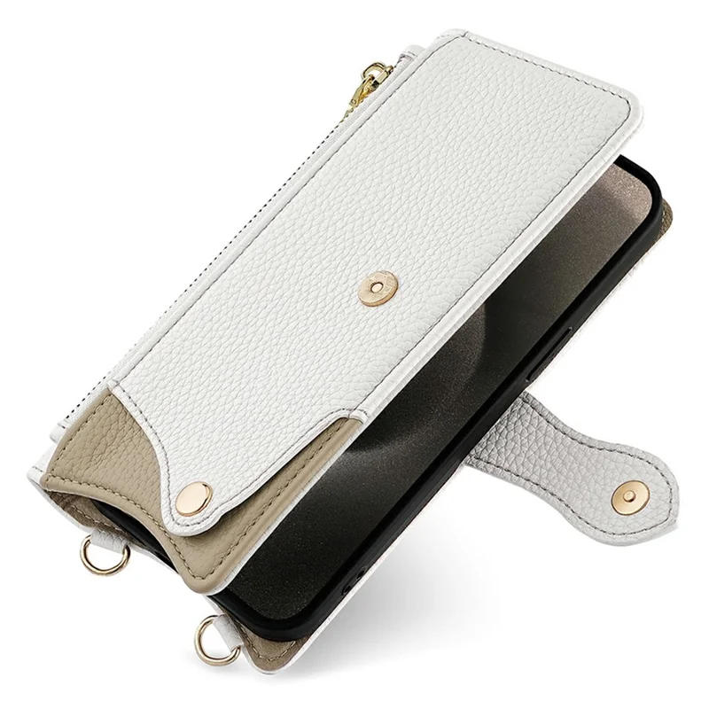 For Honor X5c 4G Leather Case Wallet Stand Cover Irregular Tail Style with Chain Strap - White