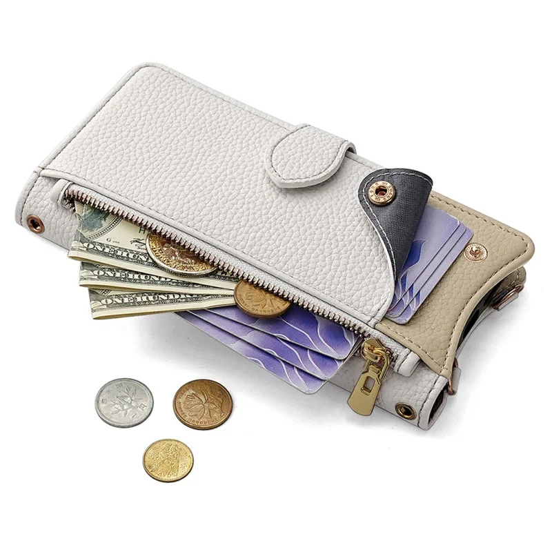 For Honor X5c 4G Leather Case Wallet Stand Cover Irregular Tail Style with Chain Strap - White