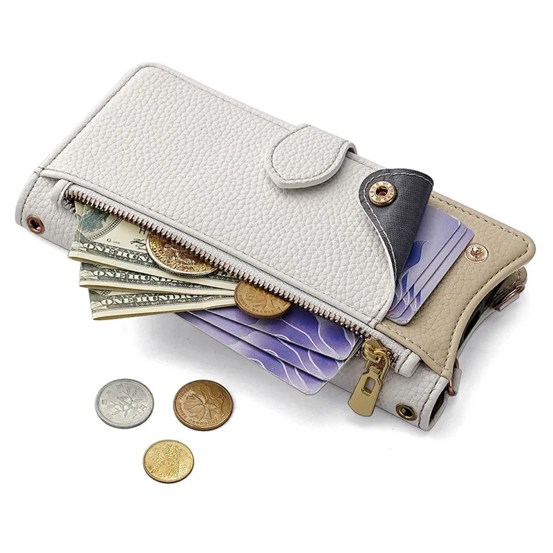 Cover con Portafoglio in Pelle per OnePlus Ace 6 5G, Custodia con Supporto e Stile di Coda Irregolare con Tracolla a Catena - Bianco