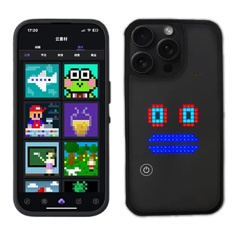 For iPhone 16 Pro Max DIY Pixel Animation Case Smart Voice Control Creative LED Phone Cover