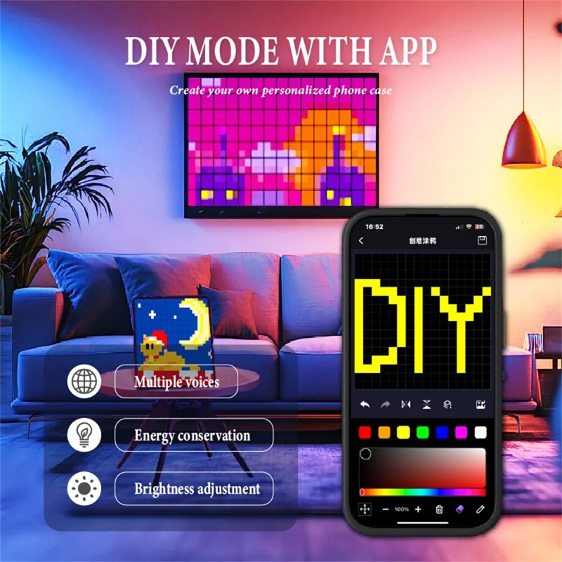 For iPhone 16 Pro Max DIY Pixel Animation Case Smart Voice Control Creative LED Phone Cover