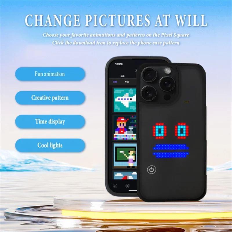 For iPhone 16 Pro Max DIY Pixel Animation Case Smart Voice Control Creative LED Phone Cover