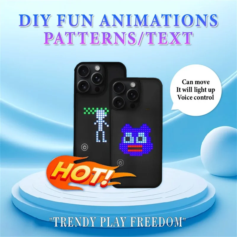 For iPhone 16 Pro Max DIY Pixel Animation Case Smart Voice Control Creative LED Phone Cover